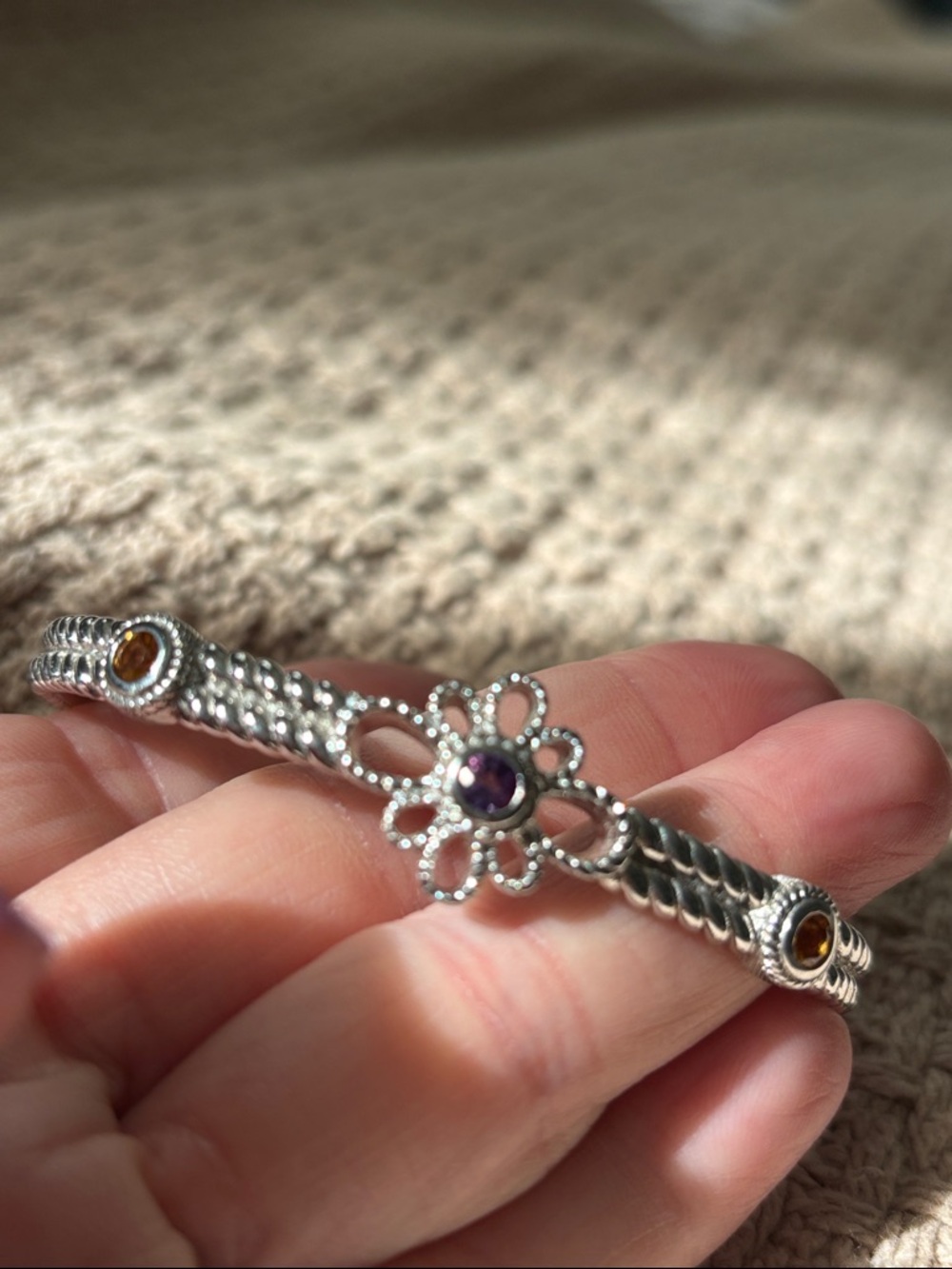 Judith Ripka Sterling Silver Cuff Bracelet with Amethyst and Citrine Stones - Picture 3 of 4